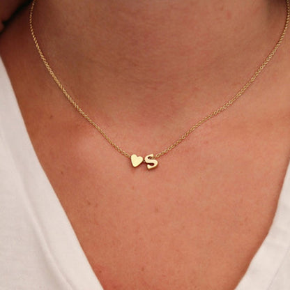 Heart Dainty Initial Necklace